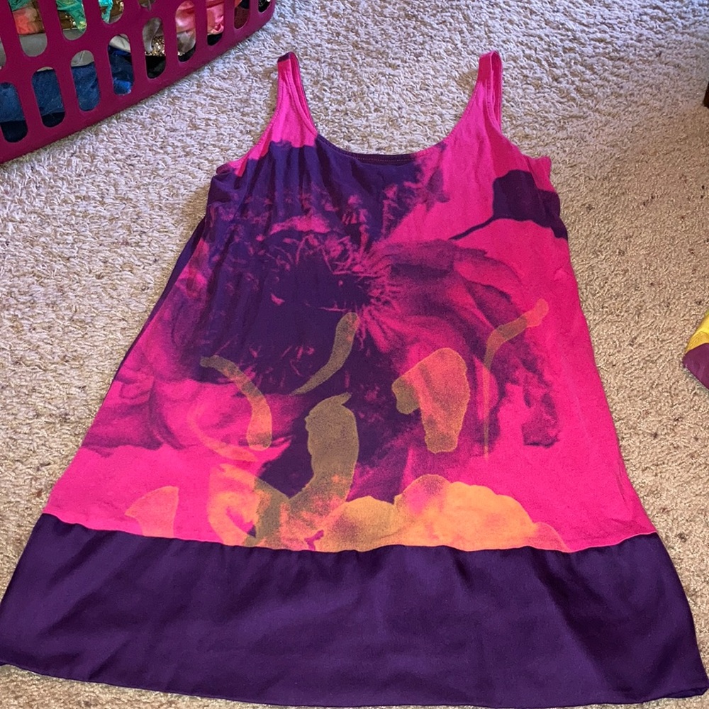 EXPRESS Dreamweight Cotton Vintage Y2K Pink Purple Tropical Tank Top Womens M